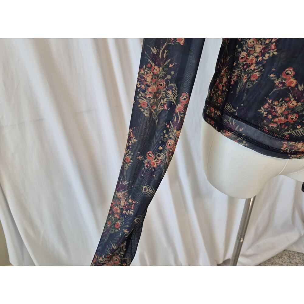 Natural Life Womens Black Floral Sloane Mesh Long Sleeve Top Small - Picture 5 of 9